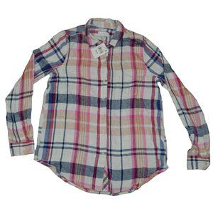 NWT Lucky Brand Classic One Pocket Plaid Button Up Long Sleeve Shirt Women's XS